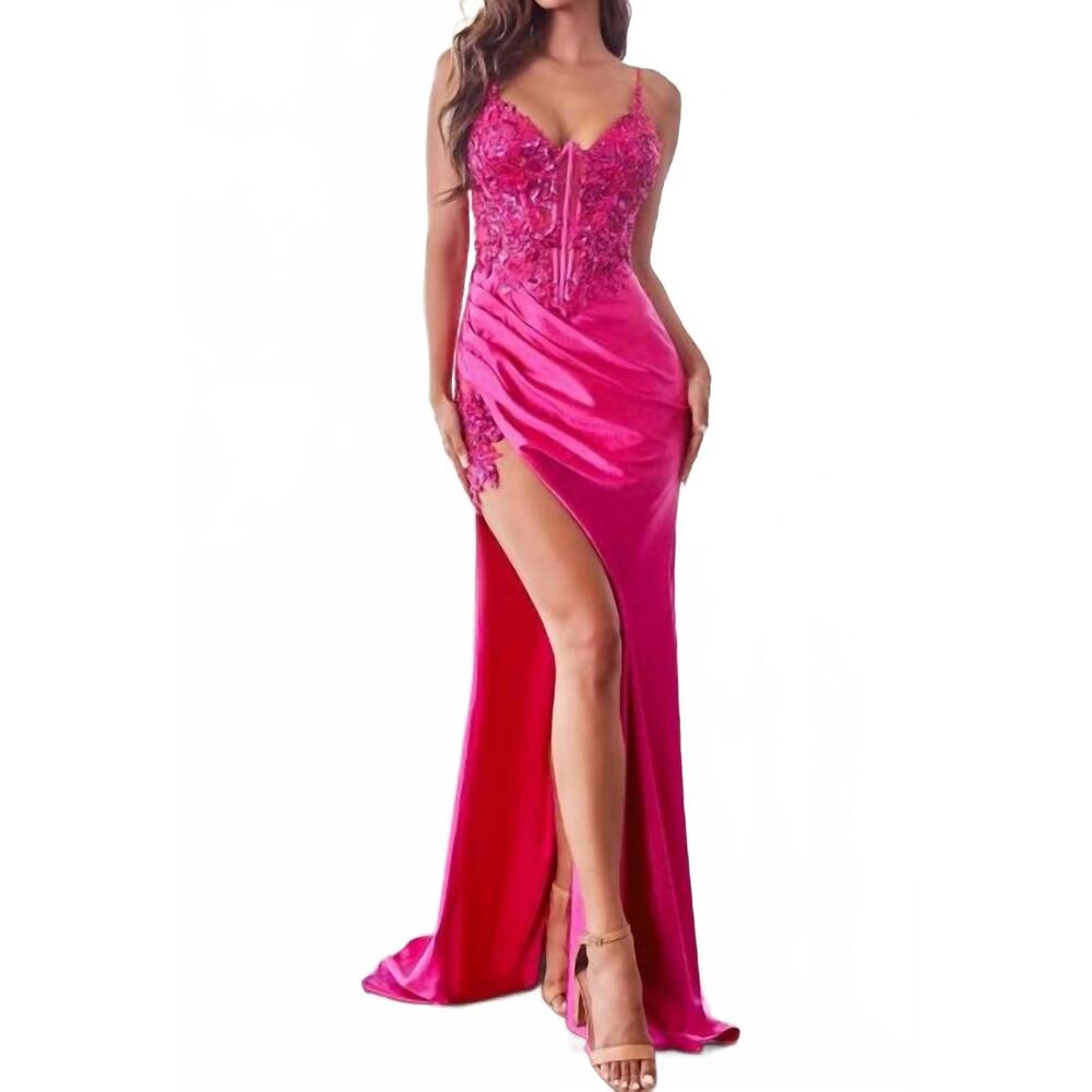NEW LADIVINE spaghetti strap mermaid prom dress in fuchsia